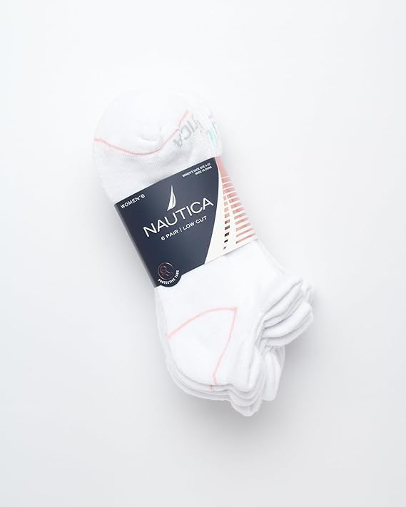 Image of Nautica Womens No Show Socks Moisture Wicking Low Cut Athletic Socks 6 Pack | Moisture Wicking Dri-Motion Fabric, Cushioned Key Areas, Banded Arch Support, No Show Low Cut, Shoe Size 4-10
