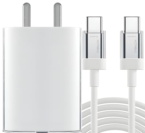 Image of Nothing 45W Type C Charger with C to C Cable for Nothing Phone 2, Phone 2A /Plus, CMF Phone 1, 45 w USBC Rapid Fast Android Phone Wall Charging Adapter PPS /PD, Quick Charge Adaptor USB C 45 watt, White