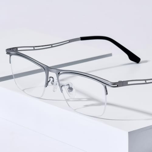 Image of FONEX Colorful Pure Titanium Glasses Frame Men Semi Rimless Square Eyeglasses Eyewear