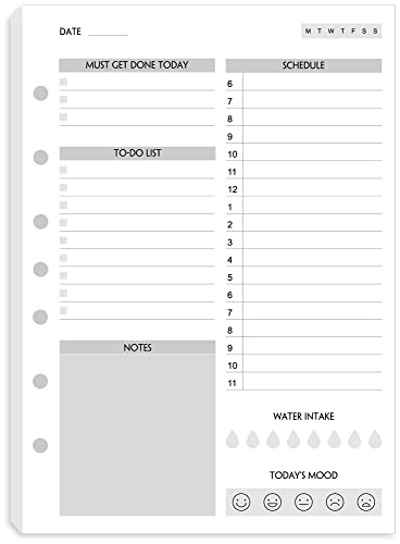 Papier liste de tâches quotidiennes A5 non daté pour mini classeur 3 anneaux, lot 180 feuilles