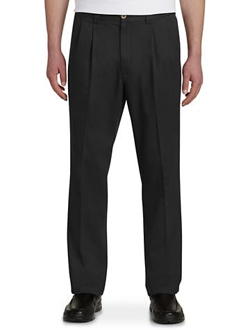 Harbor Bay by DXL Men's Big and Tall Waist-Relaxer Pleated Twill Pants | Flat Front Style, Elasticized Comfort Waistband