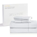 Simple&Opulence 100% Supima Cotton 600 Thread Count Queen Sheets -4 Pc Long Staple Pure Soft Sateen Weave Set-16” Deep Pocket Cooling Luxurious Silky Bed Sheet with Trim Insert(White, Queen)