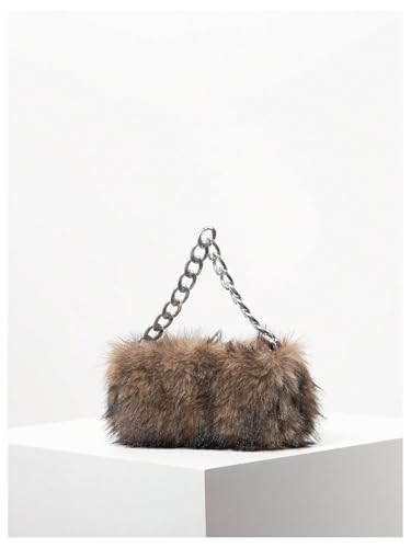 MakeMeChic Women's Fur Purse Small Square Bags Fuzzy Chain Strap Zipper Y2K Shoulder Handbags2