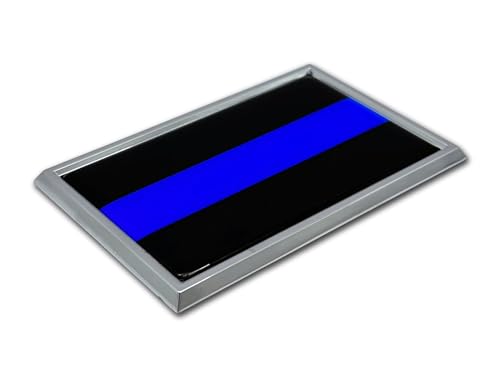 Image of Elektroplate Police Thin Blue Line Flag Chrome Frame All Metal Emblem for Cars, Trucks, and All Auto | Universal Fit at 3.8 inch x 2.5 inch | Weatherproof