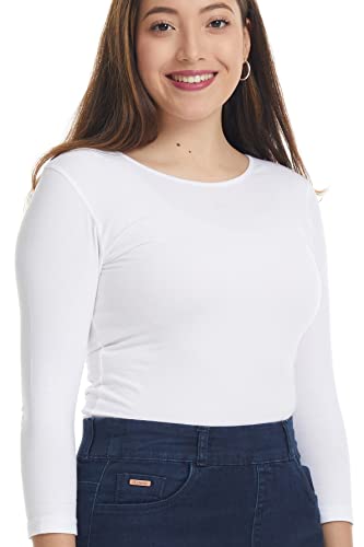 Image of ESTEEZ Women's 3 /4 Sleeve Wide Neck Layering T-Shirt - Modest Cotton Stretch Fitted Base Layer Top