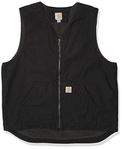 Carhartt Men's Relaxed Fit Washed Duck Sherpa-Lined Vest, Black, Large