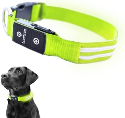 Tractive LED Light Up Dog Collar USB Rechargeable Waterproof (Green)