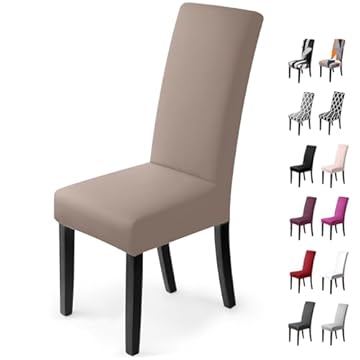Coprisedie con schienale 4 pezzi Elasticizzato Copertura della sedia bi-elastico per una misura universale, Coppia spandex Coprisedia molto facile da pulire e di lunga durata(4 pezzi ,Khaki)