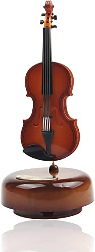 Image of Overa Creative Violin Music Box Instrument Model for Home Decoration, Brown Cello Music Box with Stand, 360 Rotating Base