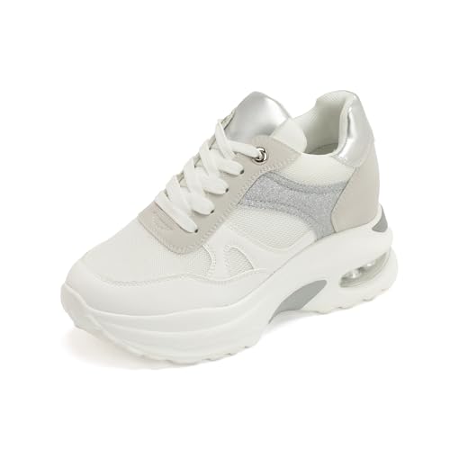 JOMIX Zapatillas Casual Mujer Cuña Deportivas Running de Deporte con Cordones para Talla WSC250131, Blanco, 38 EU