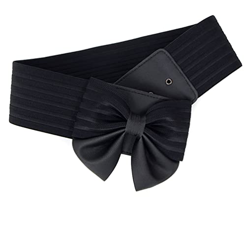 Leather Stretchy Bow Belts for Women Wide Elastic Cincher Cummerband for Dresses Accessory4