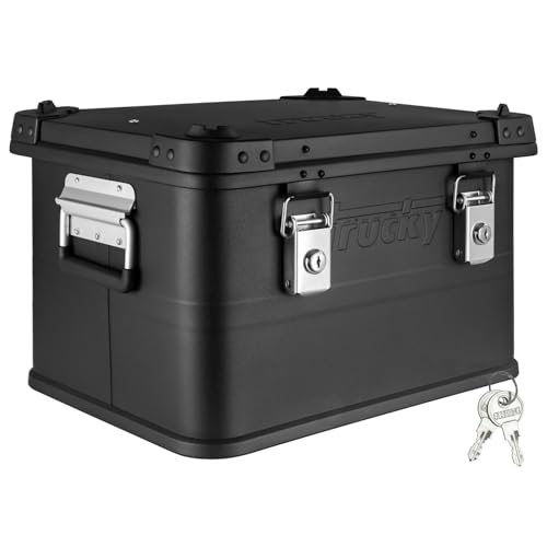 Trucky Aluminium Box mit Deckel Schwarz Alu Kiste Box Alukiste 30 Liter Transportbox Metallbox Alu Aufbewahrungsbox Boxen Abschliessbar Metallkiste