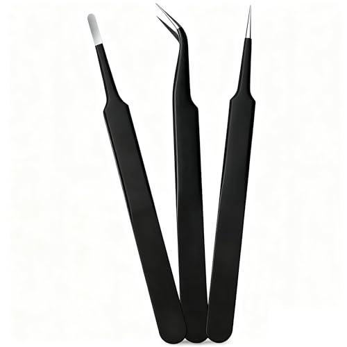 精密ピンセット 3個入り 極細ピンセット ステンレス製 極細 ピ ン セ ッ ト 精密 高精度 静電防止 ツイーザー 細い プラモデル 模型製作 手芸 ツイーザー 防磁 防腐 防錆 耐酸 電子機器修理 DIY 宝石製作 ネイルアート用 手芸キット (ブラッ
