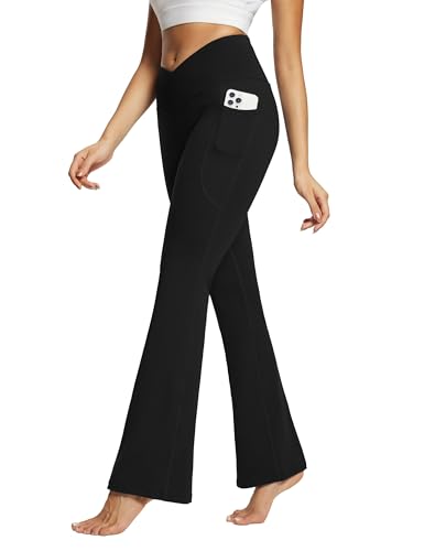 baleaf Damen Yogahose mit Taschen Schlaghose Stoff Flare Leggings...