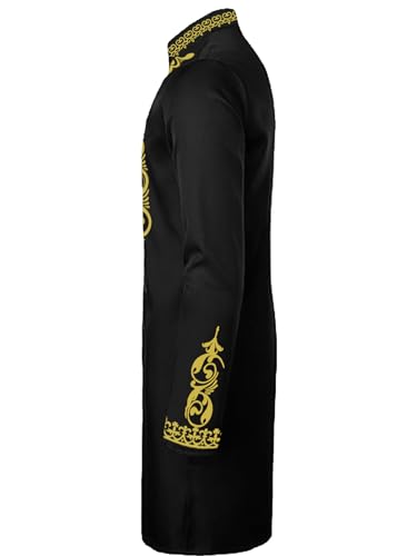 Daupanzees Mens African 2 Piece Set Long Sleeve Gold Print Dashiki and Pants Outfit Traditional Suit4