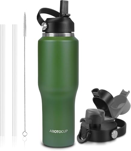 Image of Insulated Water Bottle 40oz with Straw /Spout Lids, Stainless Steel Water Bottles Keep Cold 24h&Hot 12h, Metal Water Bottle with Straw that Fits in Cup Holder, Water Bottle Leak-proof,BPA Free