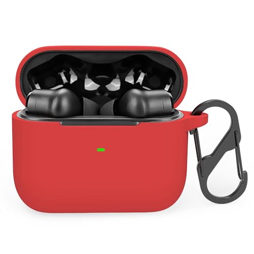 Image of Soft Silicone Case Compatible with Razer Hammerhead Ture Wireless Pro, Protective Sleeve Shockproof Resistant Case with Carabiner (Red)