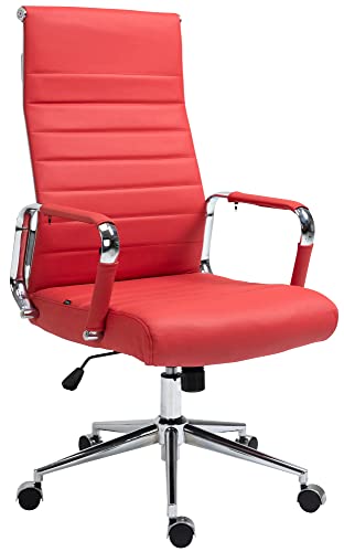 CLP Chaise De Bureau Kolumbus en Véritable Cuir I Fauteuil De Bureau Réglable en Hauteur Pivotant Piètement Mécanisme A Bascule Intégré, Couleur:Rouge