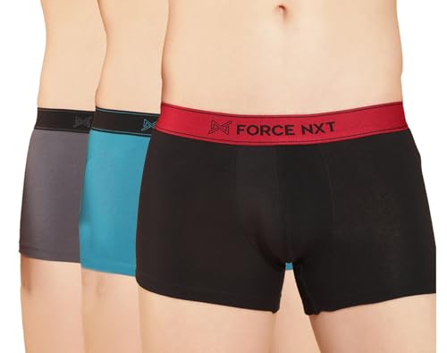 Image of Force NXT Men's Super Combed Cotton Elastane Stretch Fabric Solid Trunk | Ultra Soft and Durable Waistband for Daily Uses | Label Free Outer Elastic Underwear for Men