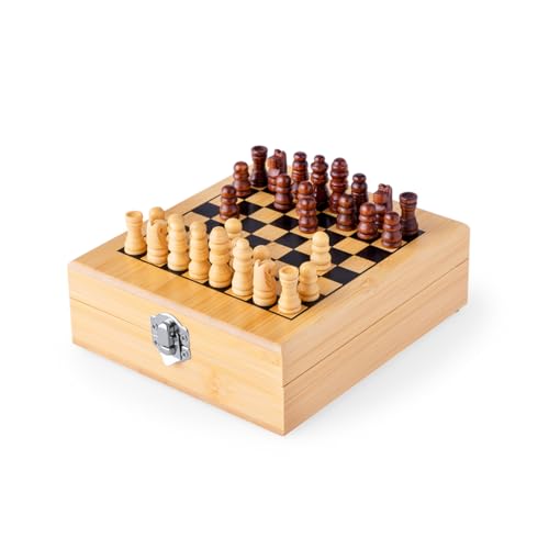 FOR ADVENTUR Set de Ajedrez de Bambú con Accesorios de Vino, Caja Decorativa Premium con Sacacorchos, Tapón, Vertedor y Aro Antigoteo – Juego Elegante para Regalo - imagen 3