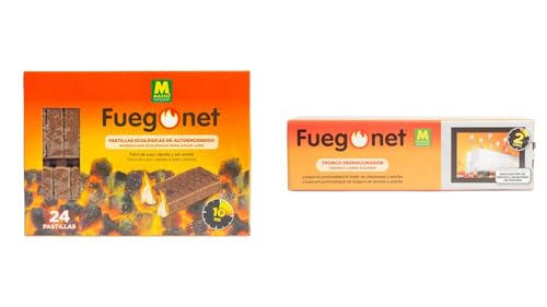 Pack Fuego: Tronco deshollinador+ 24 Pastillas ecológicas autoencendido. Ideal para chimeneas y Estufas. Sin Olor. Encendido rapido y Seguro