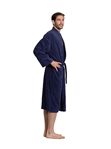 Turkuoise Men's 100% Cotton Turkish Terry Cloth Kimono Collar Soft And Absorbent Bathrobes #TOP3