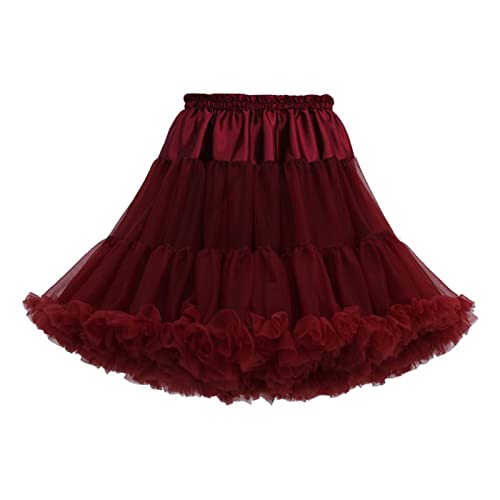 Jupes de patineur pour femme Couleur unie lacée nœud jupe gonflée jupe faite à la main Performance Rock Show Fourche à suspension, Bordeaux, taille unique