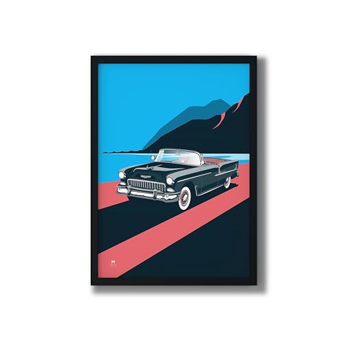 Image of Car Home Decor Frames 1955 Chevrolet Bel Air Convertible Car Wall Framed Paintings for Studio Office Bedroom Living Room Decoration For Power Seekers 12 x 16 Framing with Leminated Poster
