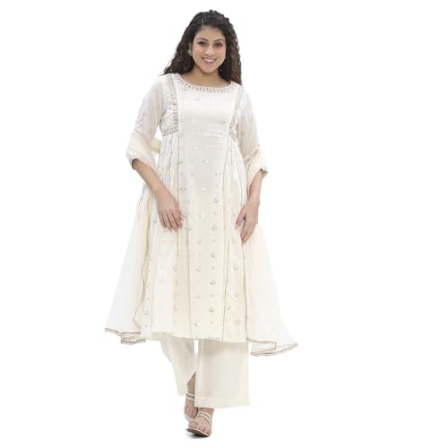 Image of Biba Women 100% Cotton 3 /4 Sleeve Round Neck Kalidar Printed Suit Set