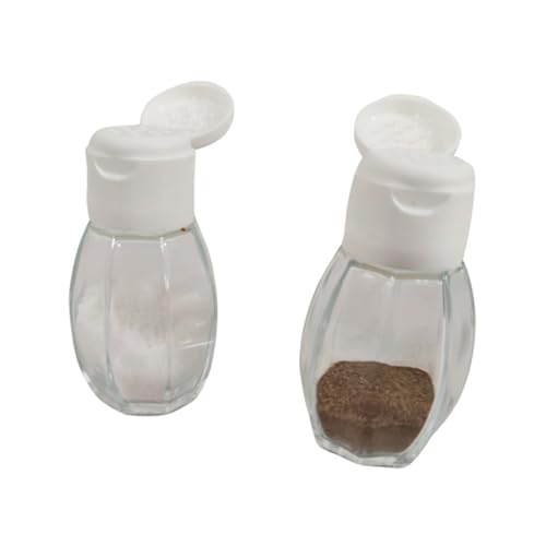 Fackelmann Salero y Pimentero Individual para Mesa con Recipiente de Cristal Transparente y Tapa en Polipropileno Blanco, Juego Salero y Pimentero, 8x4 cm, 2 uds.