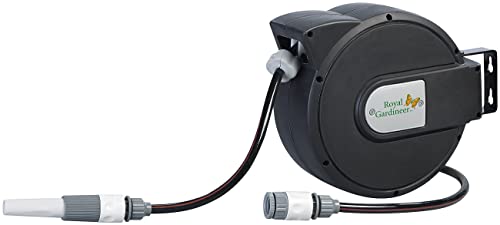 Royal Gardineer Gartenschlauchbox: Gartenschlauch mit Wand-Box zum automatischen Aufrollen, 9 m (Schlauchaufroller, Wand Schlauchbox, Schlauchrolle)