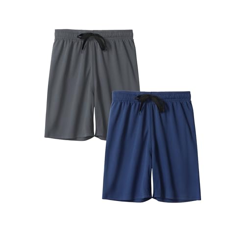 DaniChins Boys Loose Athletic Moisture Wicking Shorts Performance Mesh Shorts, Boys Clothing, Navy/Dk.grey, 5