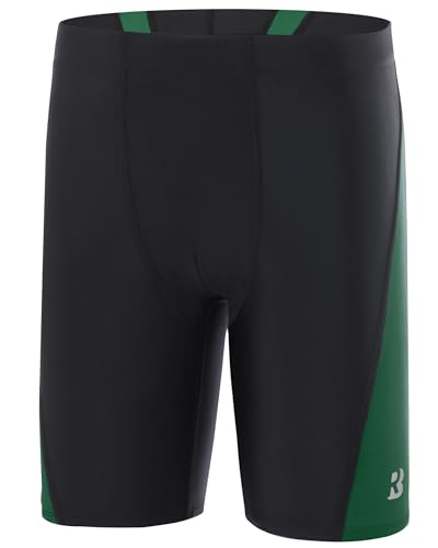 Roadbox Boys Swim Jammers Quick Dry Youth Competitive Swimsuit UPF 50+ Bathing Kids Athletic Compression Swimming Shorts Black/Green