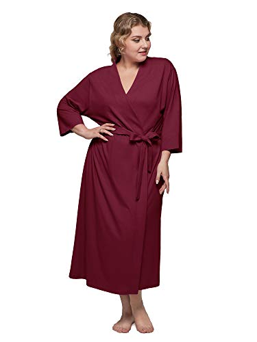 Sioro Robes For Women Plus Size Lightweight Cotton Kimono Bathrobe Maternity Nursing Robe Gowns Knit Soft Sleepwear Long,Burgundy Xx-Large #TOP12