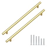 Probrico 5 Pack Hole Centers (256mm) 10inch Gold Kitchen Cabinet Handles Stainless Steel Polished Gold Cabinet Pulls Round T Bar Pull Handle for Cabinets and Drawers Total Length 12.6inch(320mm)
