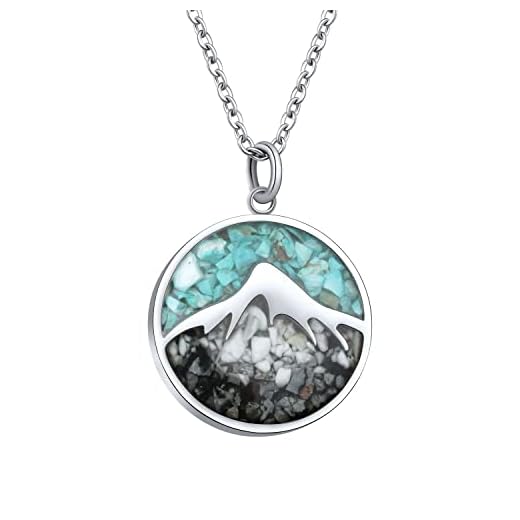 Lauren-Spencer Gemstone Mountain Necklace for Women Turquoise Sodalite Tumbled Chips Pendant Necklace Dainty Circle Mountain Range Necklaces for Women Girls Nature Jewelry Gift, Stainless Steel,