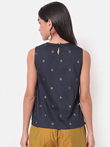Image of SAAKI by Samantha Ruth Prabhu Nohreen Viscose Blue Sleeveless Top for Women and Girls