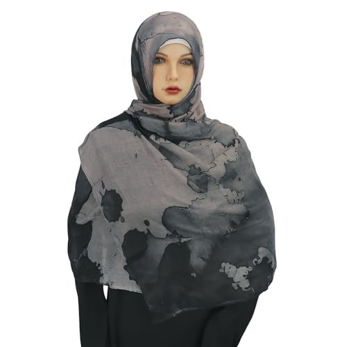 JIAHG Watercolor Printed Rayon Hijab Scarf for Women Long Turkish Muslim Head Wrap Tie-Dye Middle Eastern Shawl2