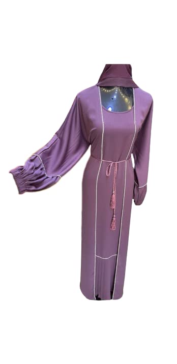 Samaira FashionPurple Sraight Color Zoom Abaya Long Maxi Dress Long Sleeves Evening Dress Abayas for Women Muslim Party Wear Naqab Hijab Burkha