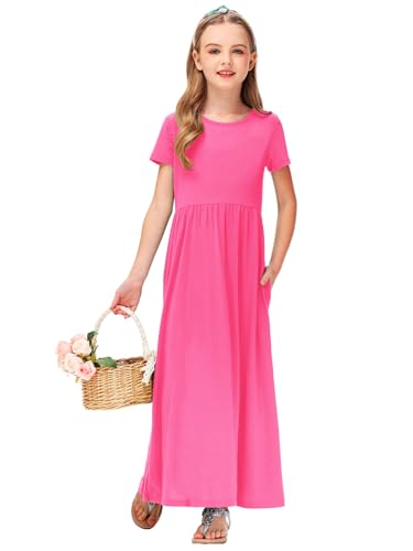Image of Deerose Girls Maxi Dress Short Sleeve Casual Long Dresses with Pockets 5-14 Years