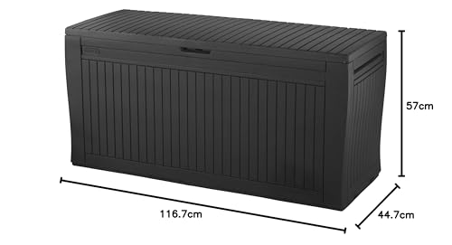 Keter Coffre en résine format Panneaux avec effet bois, avec roues, verrouillable, 116.7 x 54.6 x 8.6 cm, 270 L, marron – Image 3