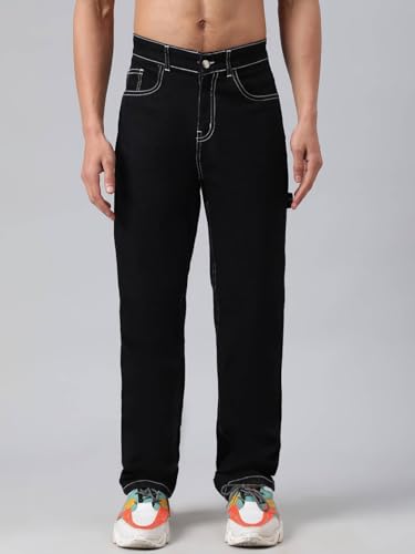 Image of KOTTY Men's Solid Black Sheep Button Straight Fit Jeans