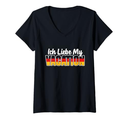 Womens Ich Liebe My Vacation German Humor Germany Flag V-Neck T-Shirt