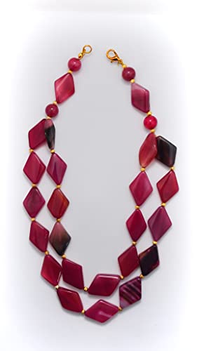 Pink Agate Necklace | Handcrafted Semi Precious Layered Beads | For Women And Girls | Strand Necklace | Agate Gemstone Healing Properties: Rebalance And Harmonize Body, Mind And Spirit. #TOP4