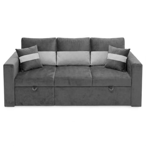 Image of FURNY Soria 4 Seater LHS Lounger Sofa Cum Bed (Light Gray - Dark Gray) with Pull-Out Function | Luxury Velvet Suede Finish | Durable Comfort | Ideal for Living Room