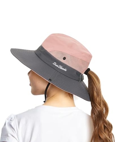 Kids Sun Hats Sunglasses and Hat Clip Set Wide Brim Summer Hats UV Protection Beach Cap with Ponytail Hole3