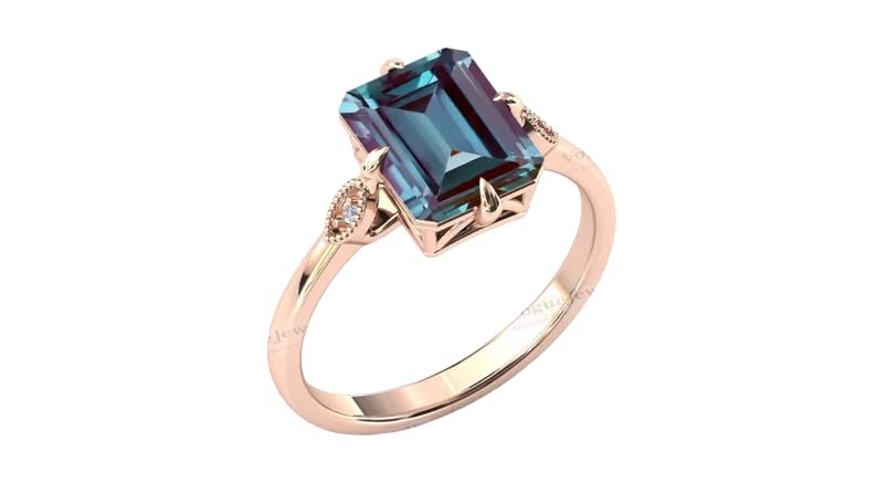 Vintage Alexandrite Engagement Ring, 3 Carat - Emerald Cut Alexandrite Women Wedding Ring 18K Gold Plated Alexandrite Bridal Anniversary Ring Unique Promise Ring Statement Ring For Women Gift's, Anniversary Promise Ring Gift for Her {BL-AL-100}4