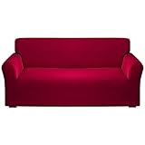 Qubjus Stretch Sofa Cover Couch Covers for 3 Cushion Couch Sofa Solid Color Non Slip Sofa Bed Cover Durable Washable Furniture Protector for Home Decoration(Large, Red)