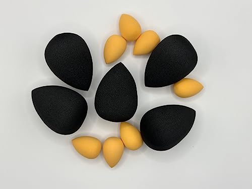 MACCC Miracle Complexion Sponge, Makeup Blending Sponge, For Foundation, Offers Light To Medium Coverage, Natural, Dewy Makeup, Orange Sponge, Latex-Free Foam (5 Big black, 7 Small Orange)