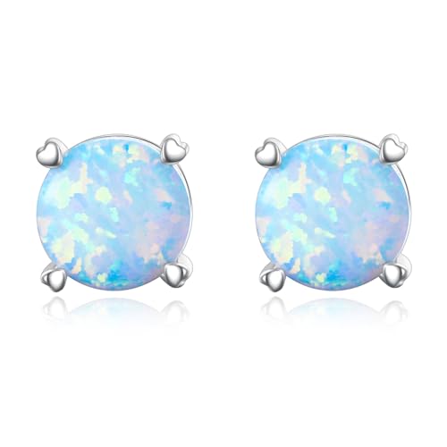 Boucles d'oreilles opale bleue anti-allergie en argent pour lobes sensibles